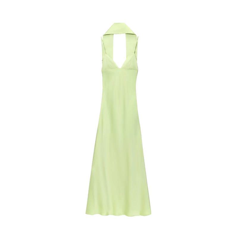 Summer New Women clothes Bowknot Decoration V-neck Sleeveless Thin Scarf with Silk Satin Texture Dress 8033331