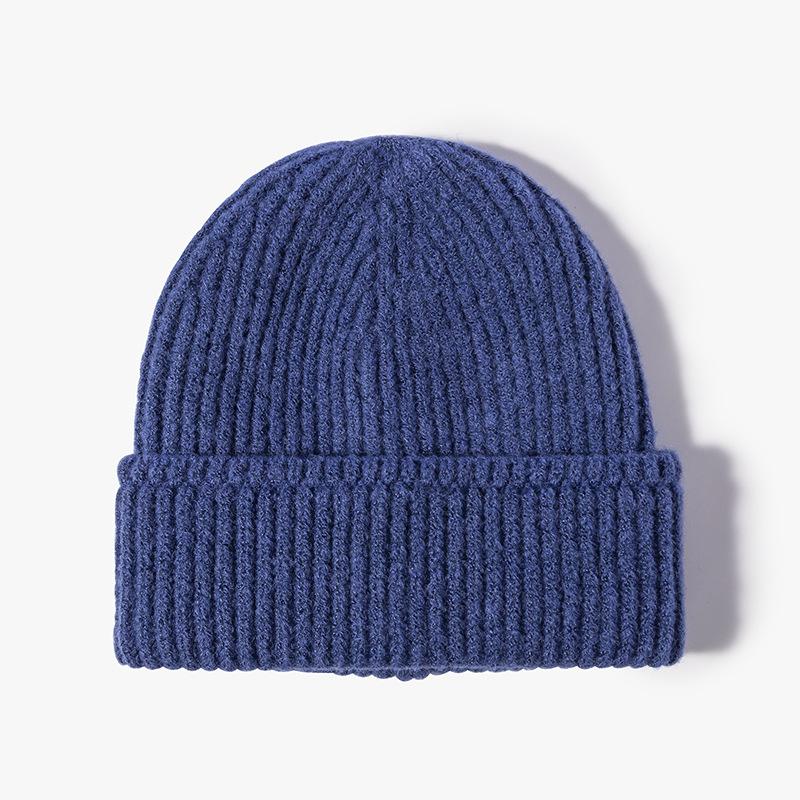 Cross-Border Soft Double Layer Pullover Bare Plate Knitted Warm Dome Hat Acrylic Beanie