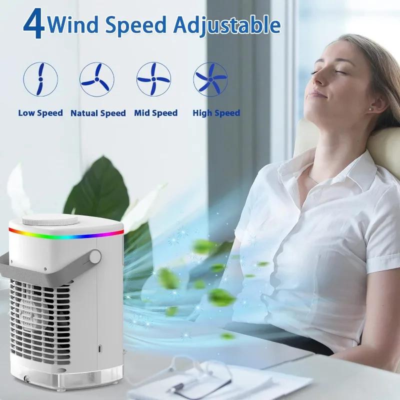 Portable Air Cooler,Desktop Cooling Fan with 4 Wind Speed & Colorful Light,Smart Air Conditioner Fan with Cool Mist & 2-8H Timer