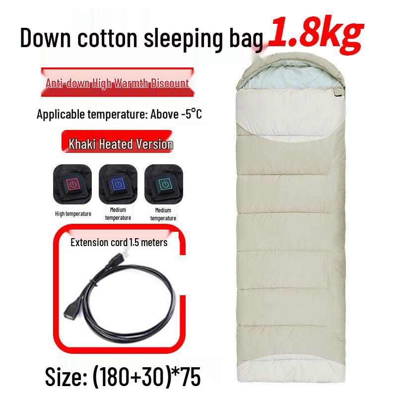 USB Heated Washable Sleeping Bag for Adults - Thickened, Warm, and Cold-Protective for Spring, Autumn, and Winter Camping.