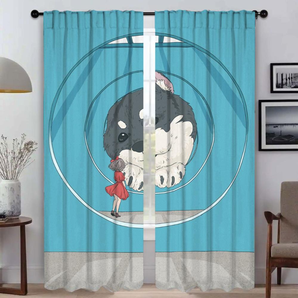 Blackout Curtains for Living Room Curtain Cute Home Interior Curtains 2 Pieces Tulle for Bedroom Partition Shades Kitchen Camera