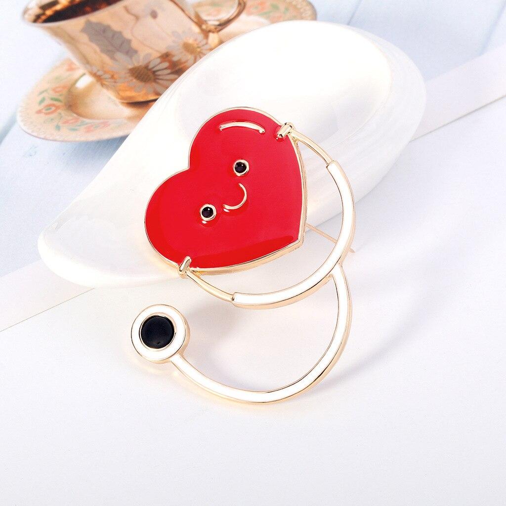 Blucome Creative Care Heart-Shaped Stethoscope Brooch Nurse Coat Collar Clip Badge Enamel Corsage Accessories