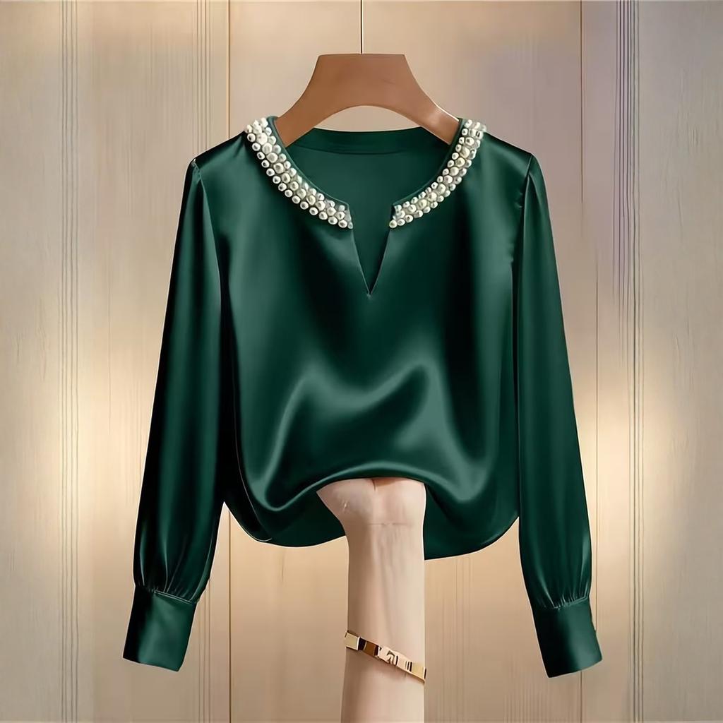 Fashionable Women's Round Neck Satin Shirt Top
