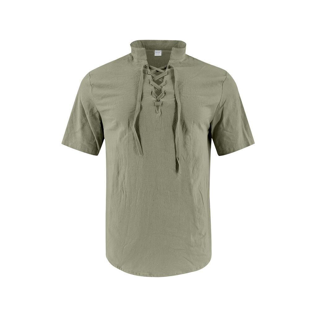 Men's Short Sleeve Cotton Linen Shirt for Casual Everyday Wear