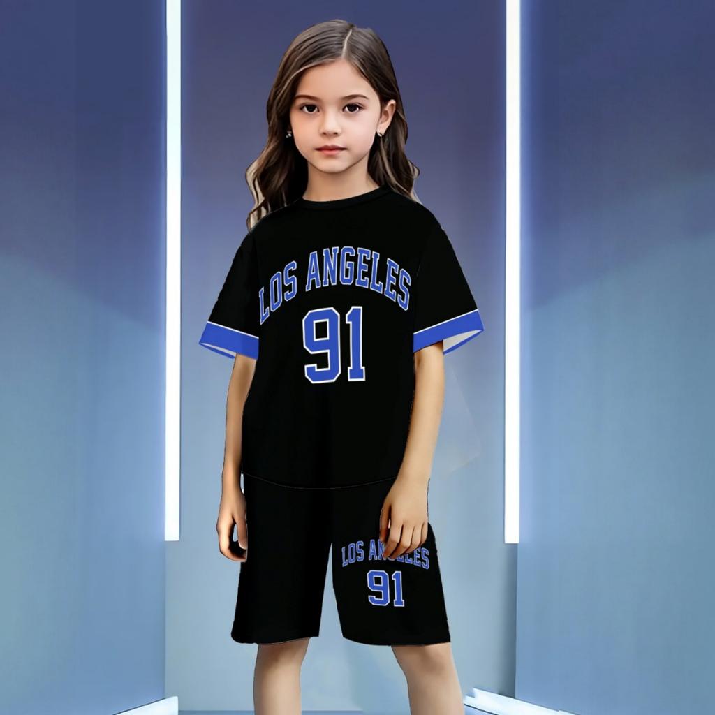 Unisex Kids' Sport Set with Letter Print, Short Sleeve Top and Pants, Round Neck Casual Outfit
