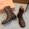 Big Tube Circumference Catwalk Model Retro Style Martin Boots 2025 New Lace-up Locomotive Boots Polished Leather Knight Boots