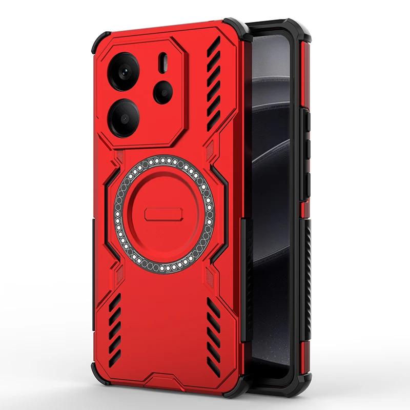 Heat Dissipation Armor Shockproof Magnetic Case For Xiaomi Redmi Note 14 4G 5G Global Four Corner Airbags Anti-fall Phone Cover
