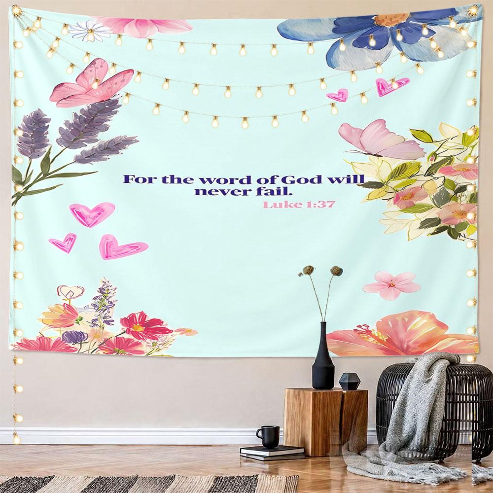 Floral Scripture Decor with Luke 1:37 Pattern Wall Hanging Tapestry Decorative Tapestry Home Decor for Bedroom and Living Room