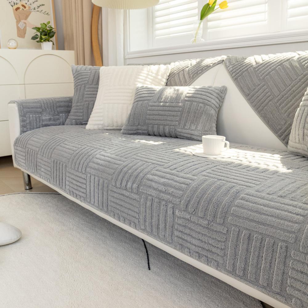 

Plush Sofa Cushion Winter Nordic Non-Slip Seat Cushion Backrest Cover Towel Modern Simple Winter Leather Sofa Cover Backrest 70*70cm серый