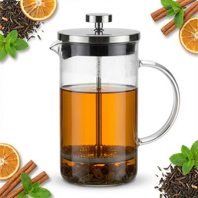 Piston Infuser 800 Ml Silver Glass Jug For Coffee And Tea Ø9 Cm