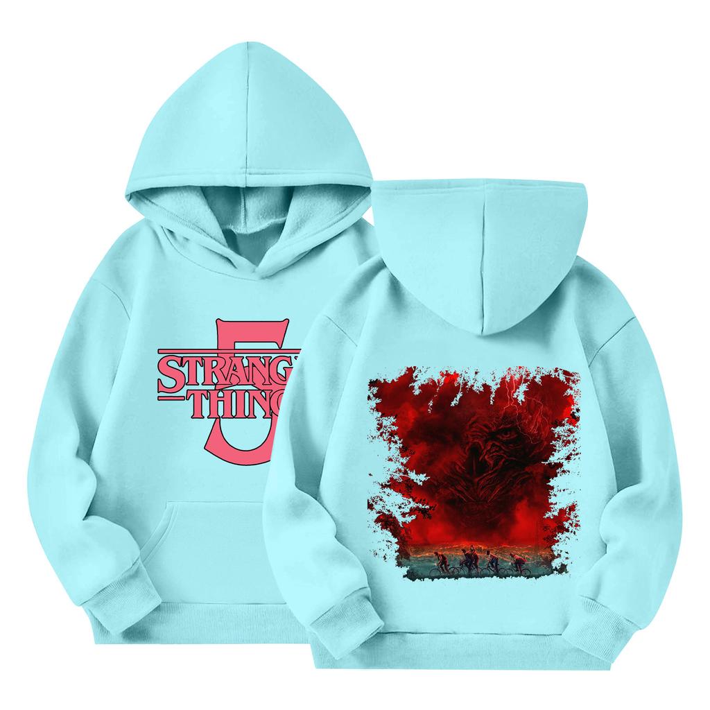 Dětská volná mikina s dlouhým rukávem a kapucí se stahovací šňůrkou a potiskem písmen