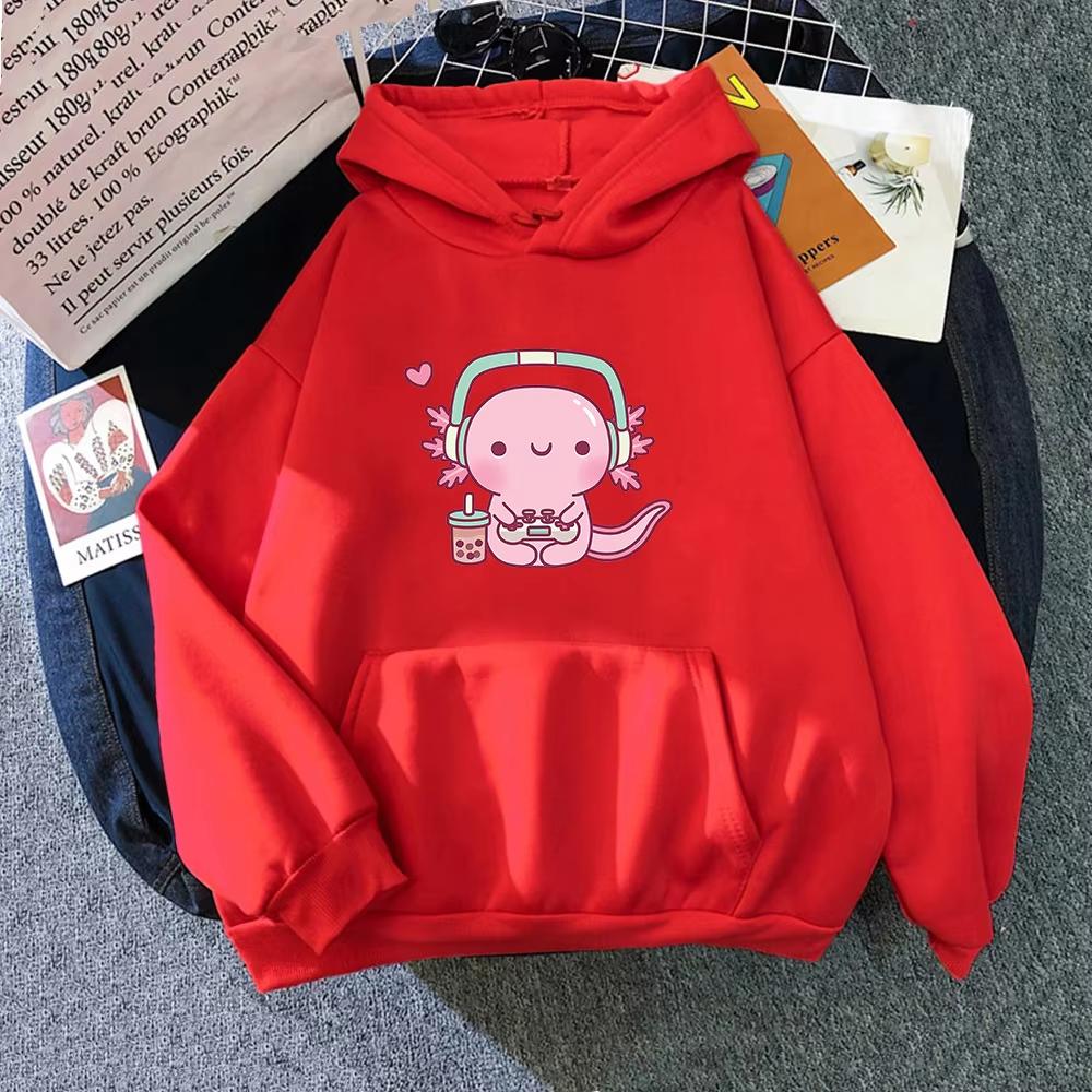 Cute Axolotl Playing Video Games Gamer Funny Hoodie Hoodies Winter Women Tops SpringAutumn Unisex Sweatshirt Harajuku Sudaderas