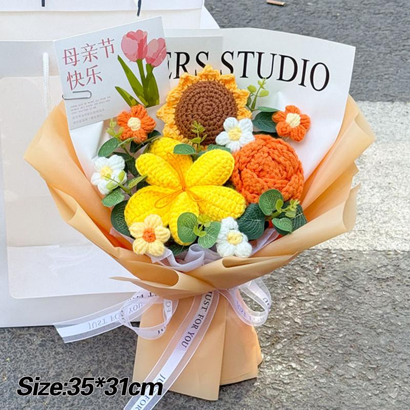 Crocheted Bouquet Artificial Flower Bouquets Colorful Knitted Bouquet Puff Flowers Bouquets Room Decor Party Favor Birthday Gift