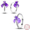 925 Silver Purple Iris Flower Rings Earrings Pendant Jewelry Set for Women Engagement Wedding Jewelry Gifts