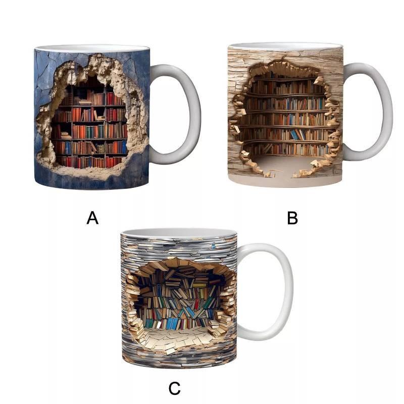 Library 3d Bookshelf Pattern Mug Old Book Water Cup Drinking Ceramic Cups Gift