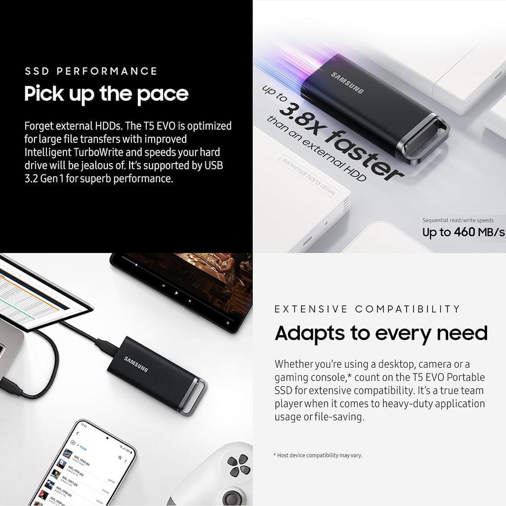 Samsung PSSD T5 EVO 4TB Portable SSD TYPE-C USB 3.2 External Solid State Drive 460MB/s Original Mobile Hard Disk Storage Drive Type C For PC Laptop