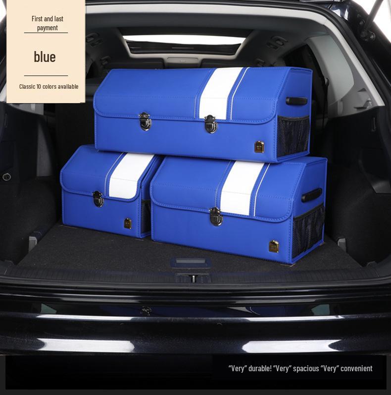 Leather Car Trunk Organizer: Foldable Interior Storage Box and Decorative Accessory.