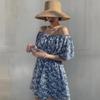 New Arrivals Open Run Women Floral Pattern Off Shoulder Smock Banding Jumpsuit