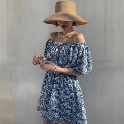 New Arrivals Open Run Women Floral Pattern Off Shoulder Smock Banding Jumpsuit