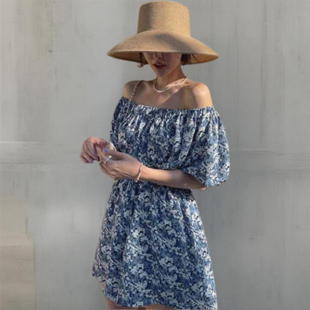 New Arrivals Open Run Women Floral Pattern Off Shoulder Smock Banding Jumpsuit