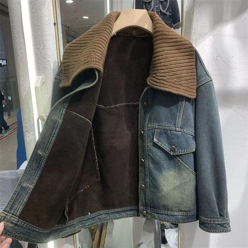 Mantel für Damen Herbst Lässig Übergroß Kapuzen-Jeansjacke