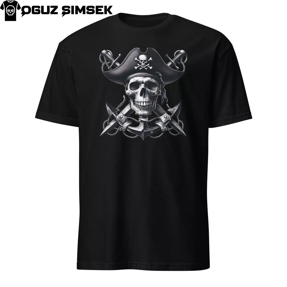 

Unisex Short-Sleeve T-Shirt: Unique Jolly Roger Pirate Skull Design - Tee 2XL
