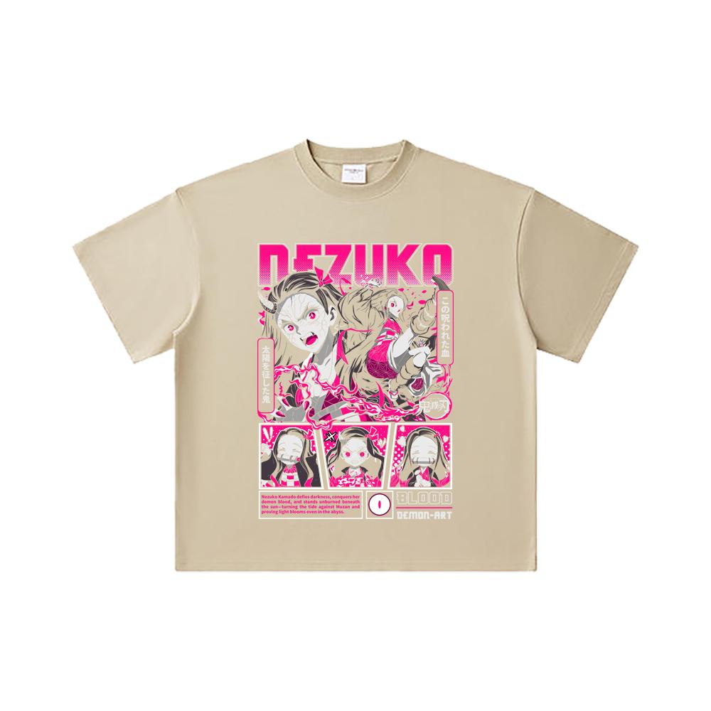 260 GSM Double Yarn 32 Count 100% Cotton Demon Slayer V56 Nezuko Print Unisex Heavy Cotton T Shirt