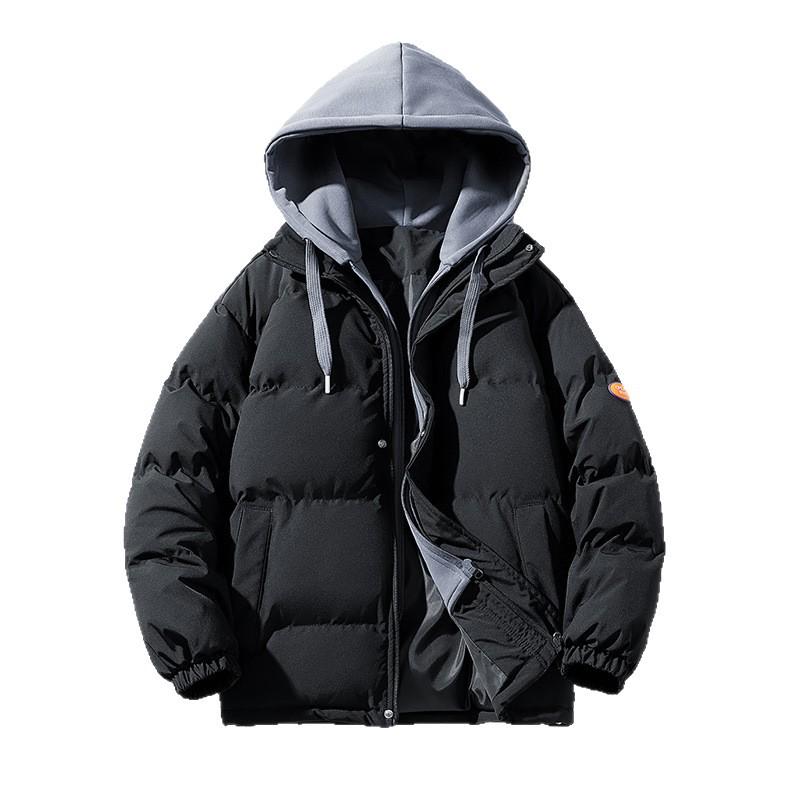 Trendy Couples' Hooded Loose Cotton Jacket - Faux Two-Piece, Thickened for Warmth in Autumn/Winter