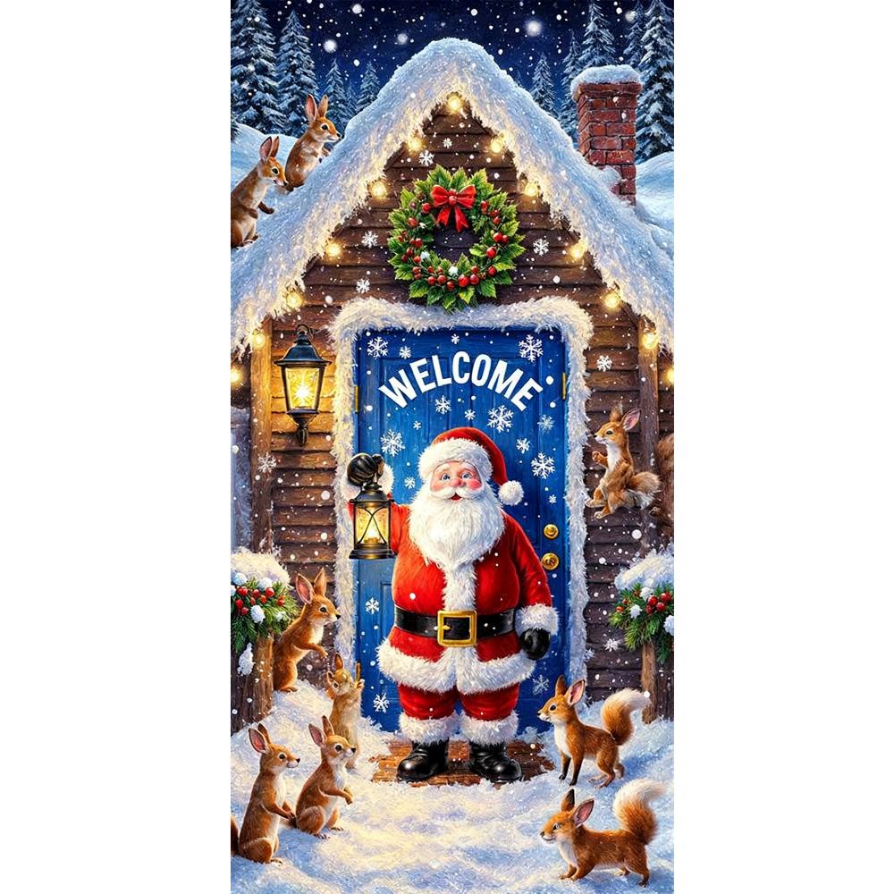 Door Hanging Christmas Door Cover Atmosphere Arrangement Background Santa Claus Banner Old Man Snowman Holiday Props