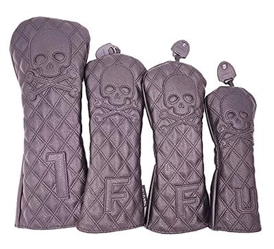 Golf Head Cover for Driver 1 FW 2 UT 1 Piece Waterproof Specification with Conversion Tag 4 Piece Set Skull Black White 4 Piece Piece/wood