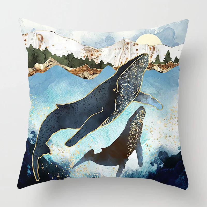 Nordic Mountains Sunrise Whale Metal Painting Pillowcase Sofa Decoration Cushion Cover  Home Decoration Cushion Cover