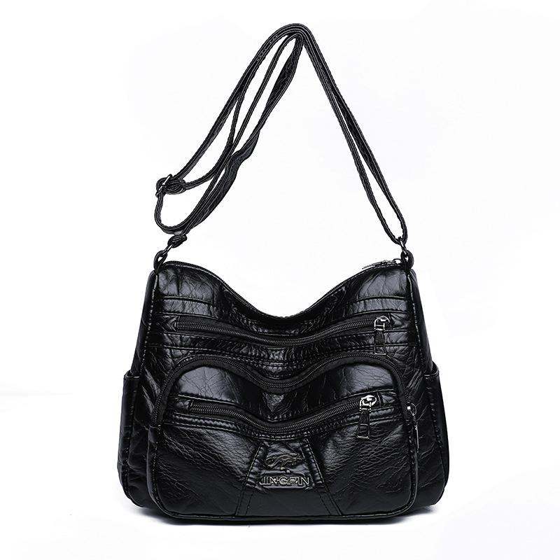 Women's Soft Leather Bag Middle-Aged Mother Crossbody Bag Large Capacity Multi-Pocket Commuter Shoulder Bag