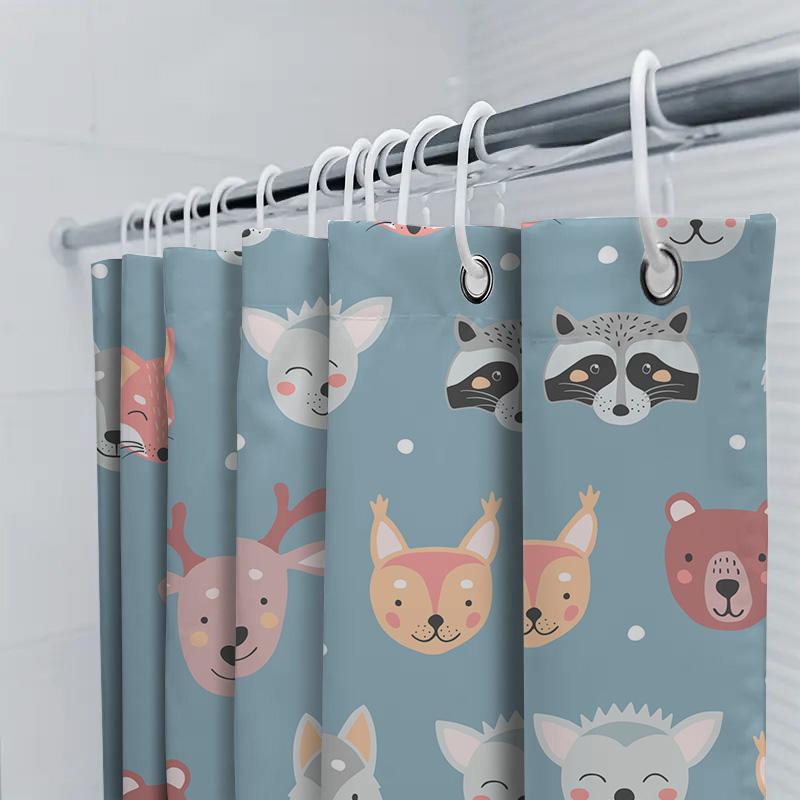 Animal Print Shower Curtain Fabric Decorative Home Bathroom Waterproof Liner Set For Kids Bathrooms Blue Color With Multiple Ani