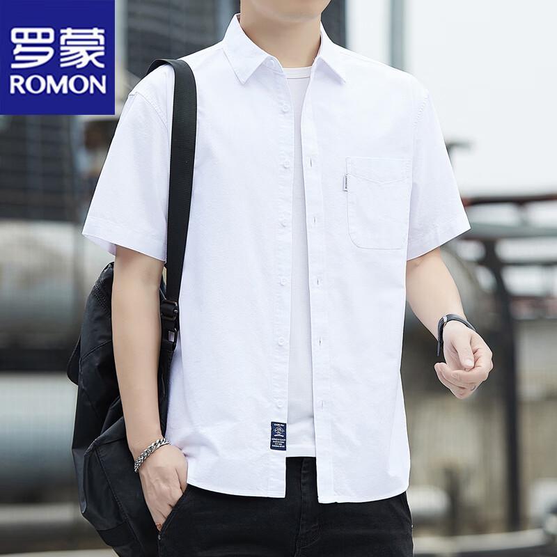 Мужская хлопковая полосатая рубашка ROMON с коротким рукавом в стиле business casual M белый