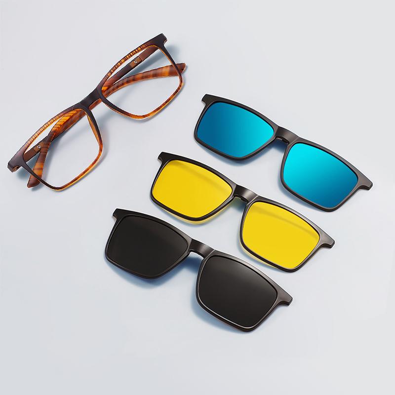 Occhiali da Sole Polarizzati 3 In 1 Uomo Donna Clip Magnetica Su Occhiali da Vista Occhiali Visione Notturna Guida Ottici Clip Magnetici Occhiali