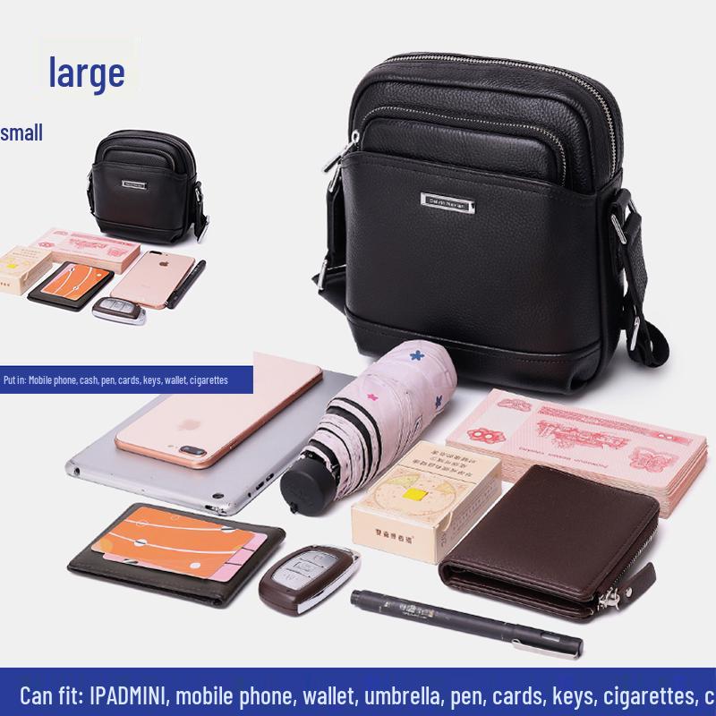 Men's Genuine Leather Single Shoulder Crossbody Bag - Mini Cowhide Casual Backpack