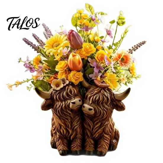 Plant Pot Highland Cow Planter Cute 2 Cows Flower Resin Animal Container for Indoor Outdoor Garden Balcony Desk Decor Home