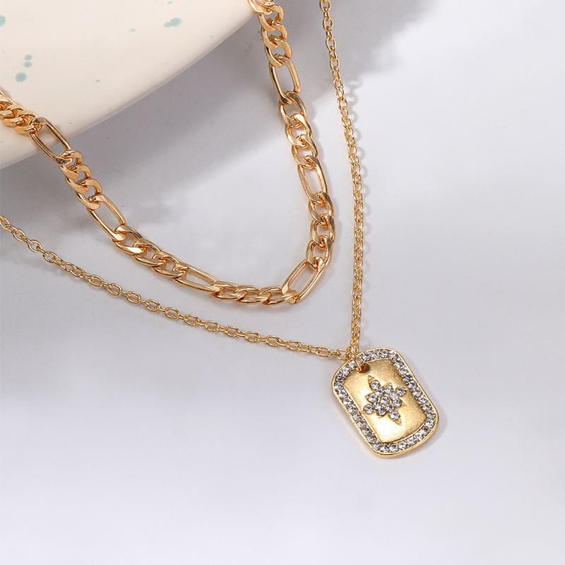 Jewelry with diamonds, thick chain, multi-layer necklace, exaggerated alloy pendant, collarbone chain, female.