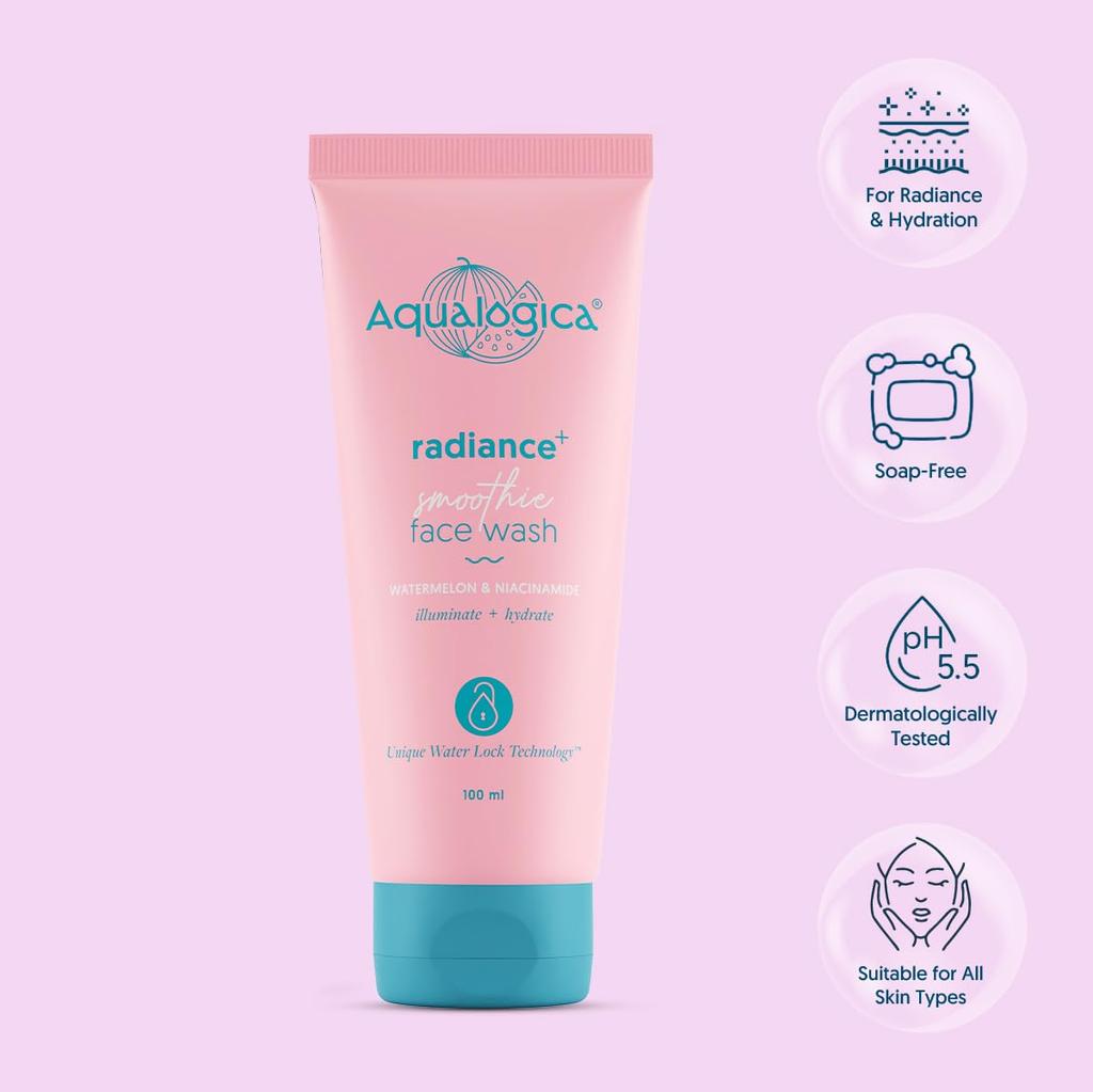 Aqualogica Radiance+ Smoothie Gesichtsreiniger 100 ml Sanfter Schaumreiniger für tägliches Strahlen, glatte Textur und ausgewogene Feuchtigkeit