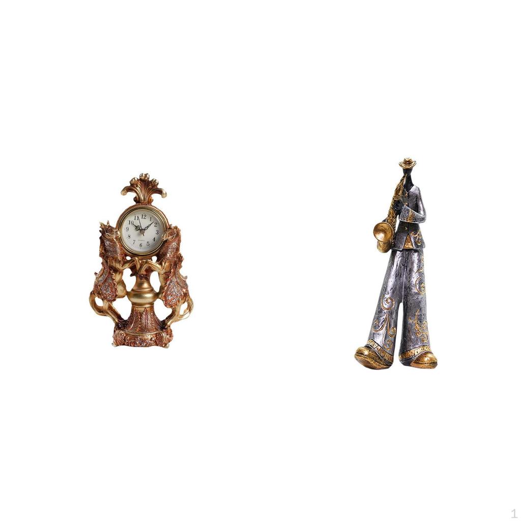 Horse Musician Clock Resin Animal Figurine Statue Desktop Table Centerpiece Living Room Bedroom Home