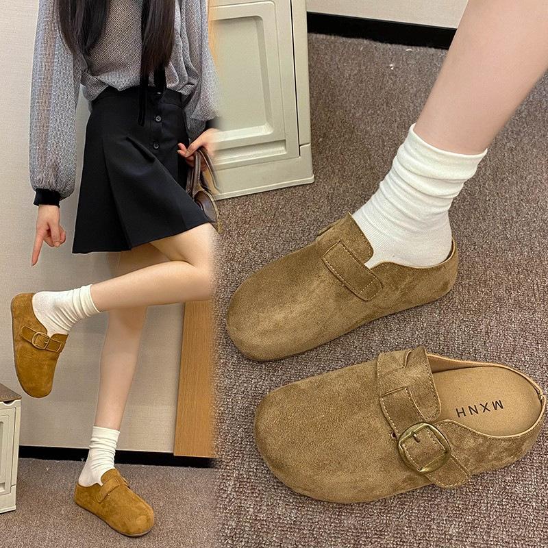 Boken Schuhe Damen Taschenkopf Halbschuhe zum Ausgehen 2025 neu Herbst Ein-Pedal-Faulenzerschuhe Retro Boken Halbschuhe