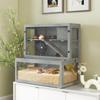 Wooden Hamster Cage, 3 Levels with Hideaway, Wheel, Ramps, Transparent Panel, Separate Compartments, 80x50x84cm, Grey