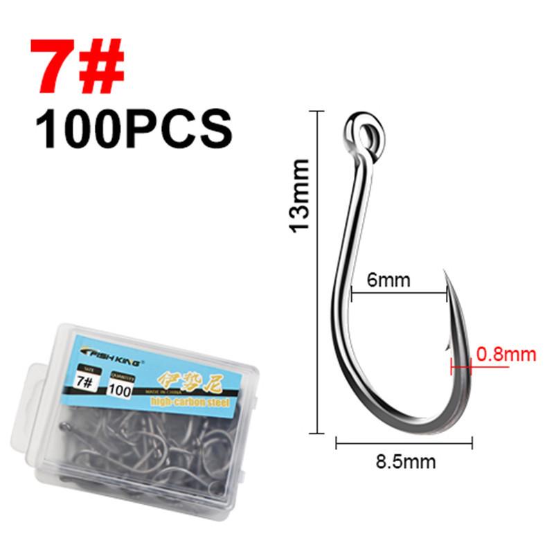FTK High Carbon Steel Single Fishing Hook, Barbed Sharp Point, Strong Tensile Resistance for Saltwater 100Pcs