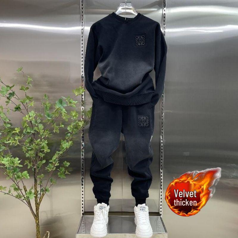 Men's Gradient Hoodie Set: Trendy Autumn/Winter Casual Slim-Fit Cotton Top