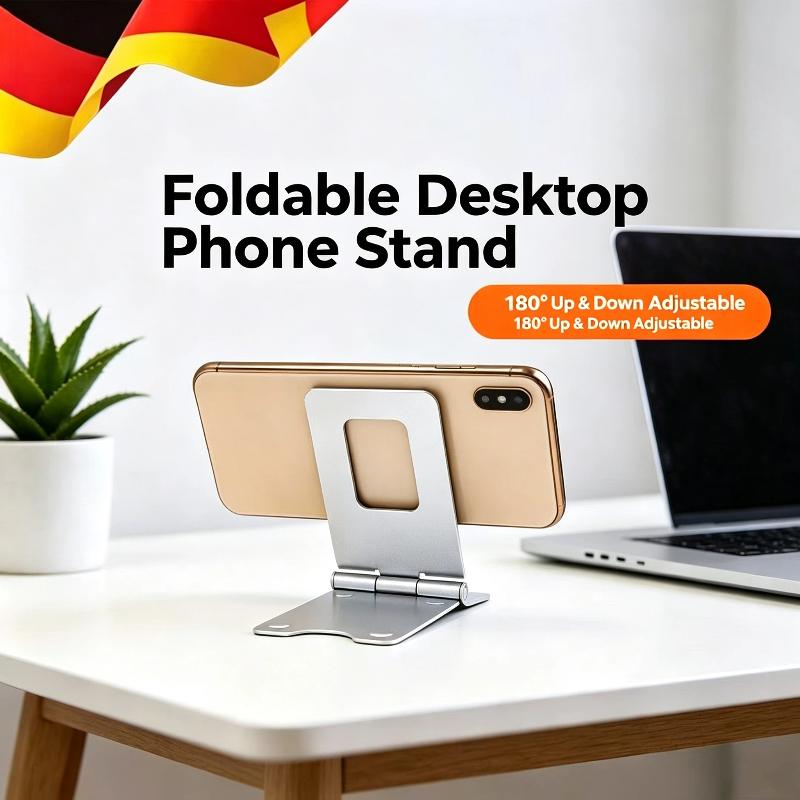 Foldable Aluminum Alloy Mobile Phone Stand Adjustable View Angle Anti Slip Pads For Desktop Watching Office Daily Use