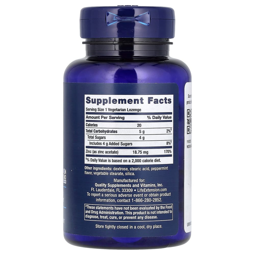 Life Extension Enhanced Zinc Lozenges, Peppermint, Veggie, 30 Tablets