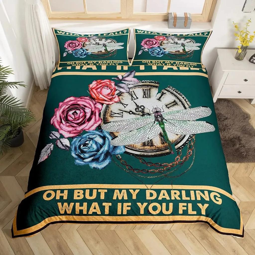 Butterfly Dragonflies Duvet Cover Set Dandelion Bedding Set Dragonfly Gift for Women Girl,Flowers Botanical Weed Comforter Cover