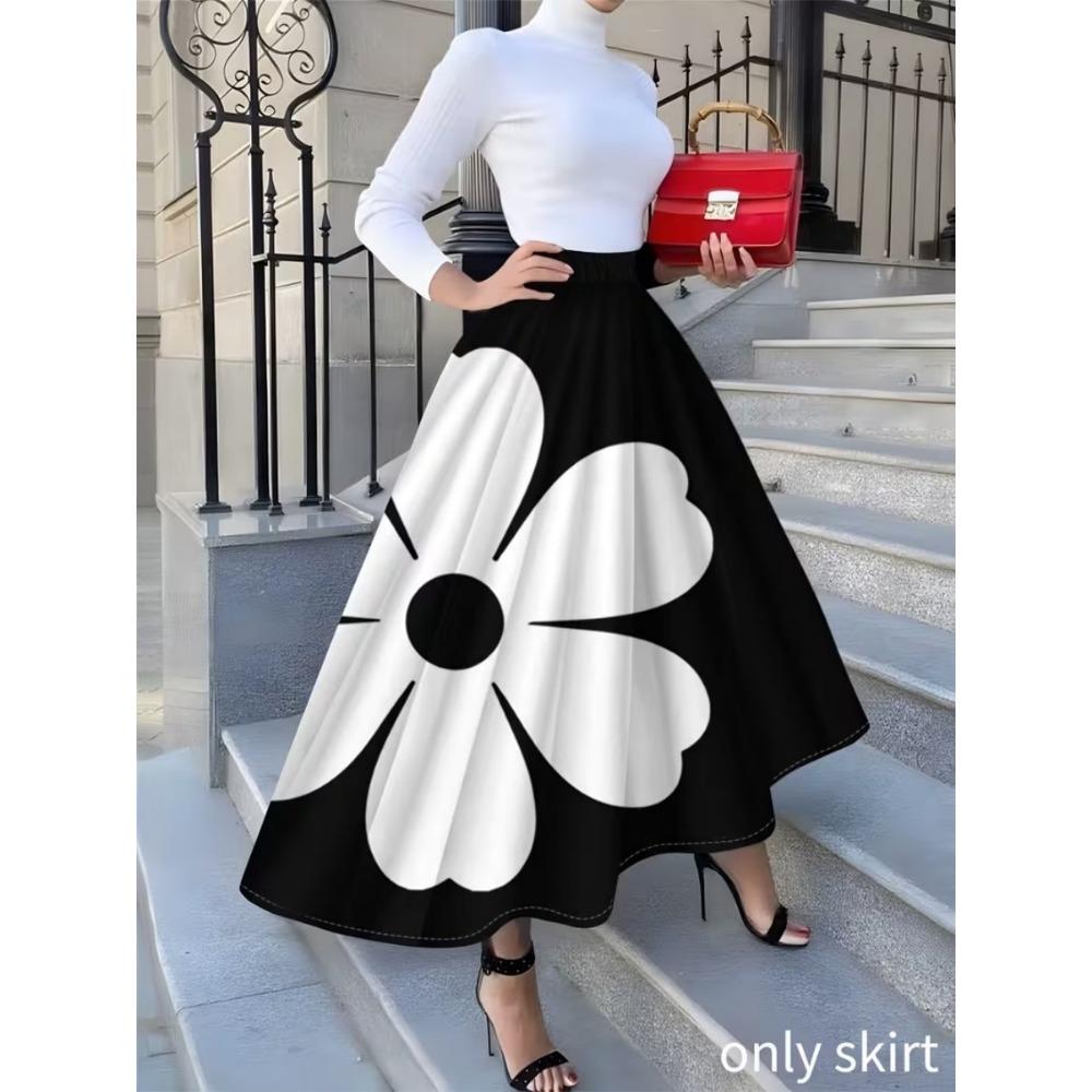 Printed Design Casual Style Black And White Stripes Pattern Half Skirt