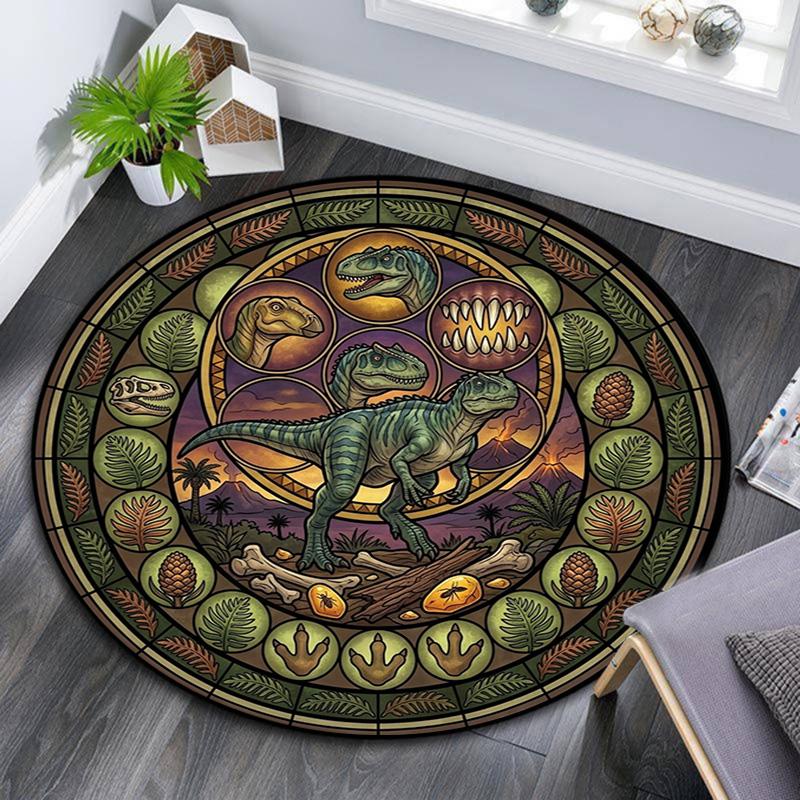 Prehistoric Glass Round Area Rug Under Office Chairs Bedroom Living Room Home Decor