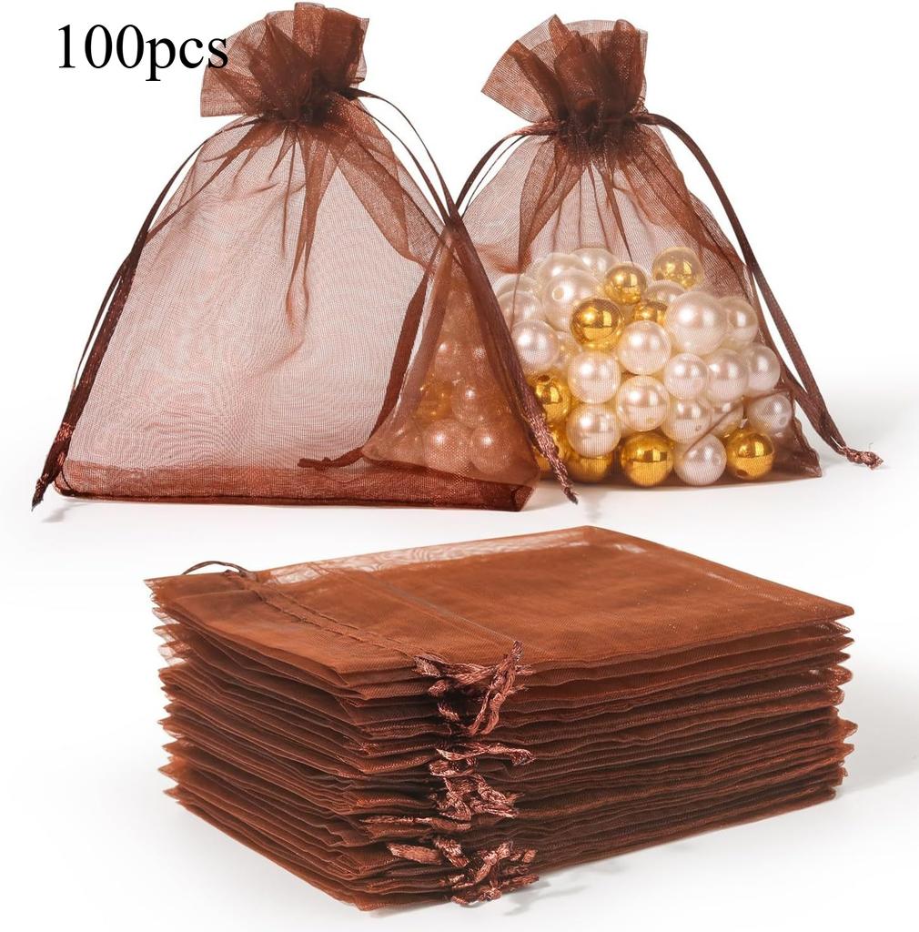 100 Stück/Los Organza Kordelzugbeutel 7x9 9x12 13x18 15x20 Kleine Geschenkbeutel für Hochzeit Schmuck Party Dekoration Verpackung